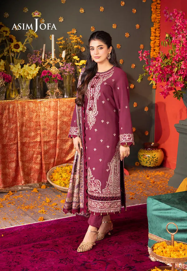 ASIM JOFA - 3 PIECE EMBROIDERED LAWN SUIT - PURPLE (UNSTITCHED)