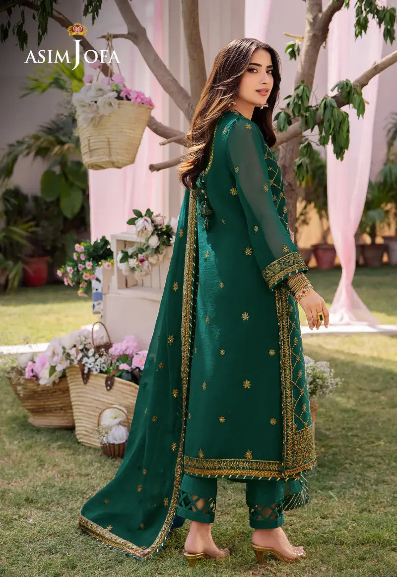 ASIM JOFA - 3 PIECE EMBROIDERED CHIFFON SUIT - GREEN (UNSTITCHED)