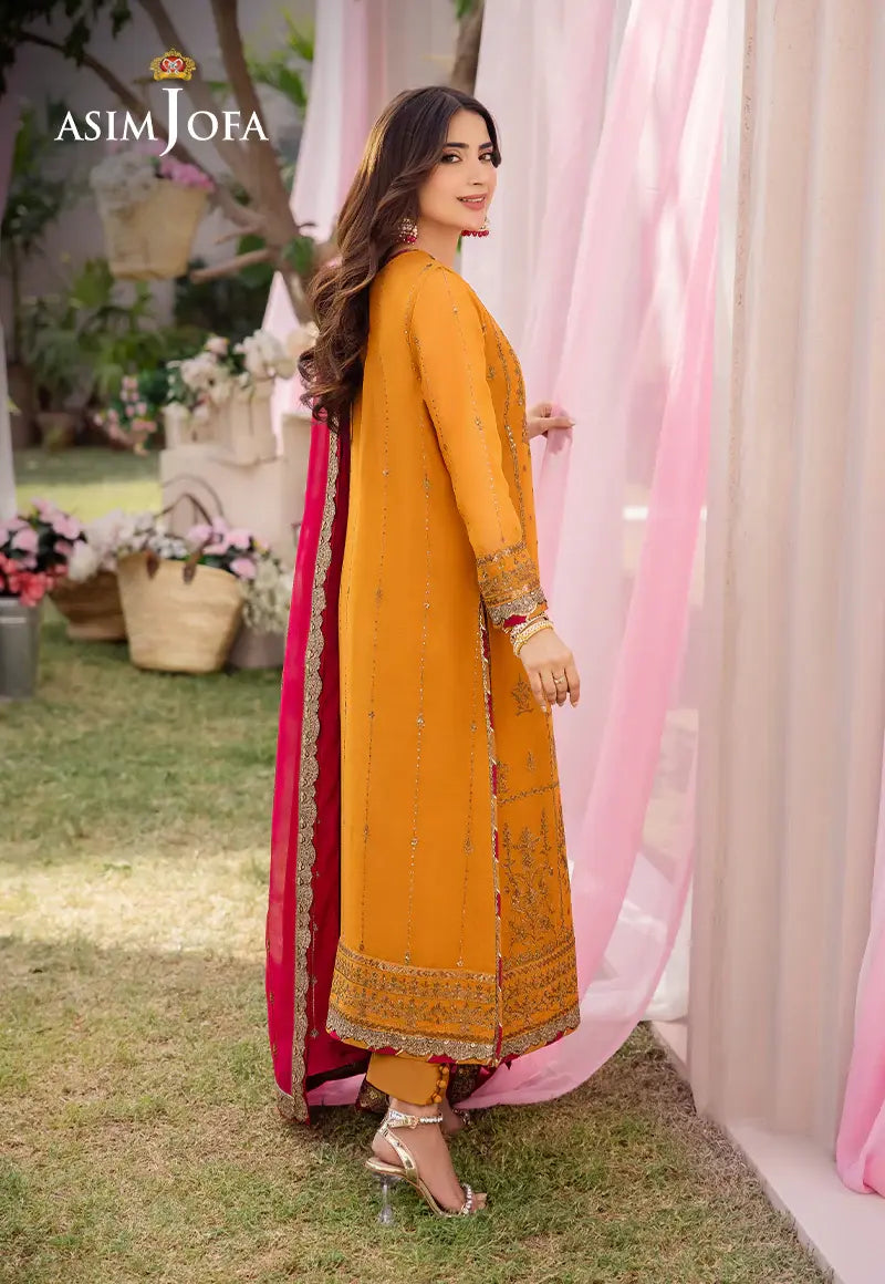 ASIM JOFA - 3 PIECE EMBROIDERED CHIFFON SUIT - YELLOW (UNSTITCHED)