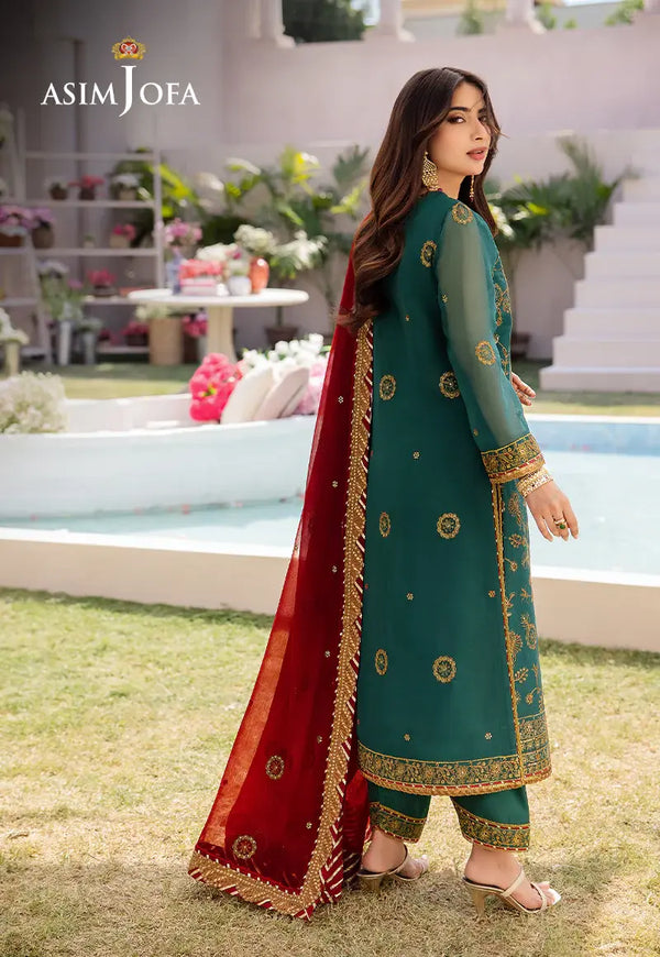 ASIM JOFA - 3 PIECE EMBROIDERED  CHIFFON SUIT - GREEN (UNSTITCHED)