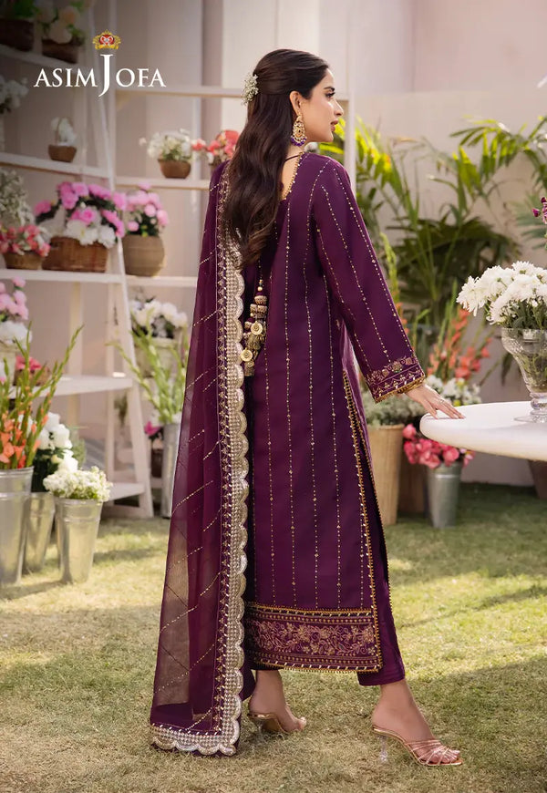 ASIM JOFA - 3 PIECE EMBROIDERED BOSKI SILK SUIT - PURPLE (UNSTITCHED)