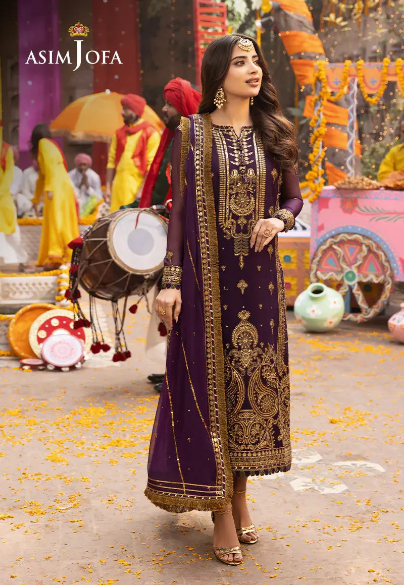 ASIM JOFA - 3 PIECE EMBROIDERED CHIFFON SUIT - PURPLE (UNSTITCHED)