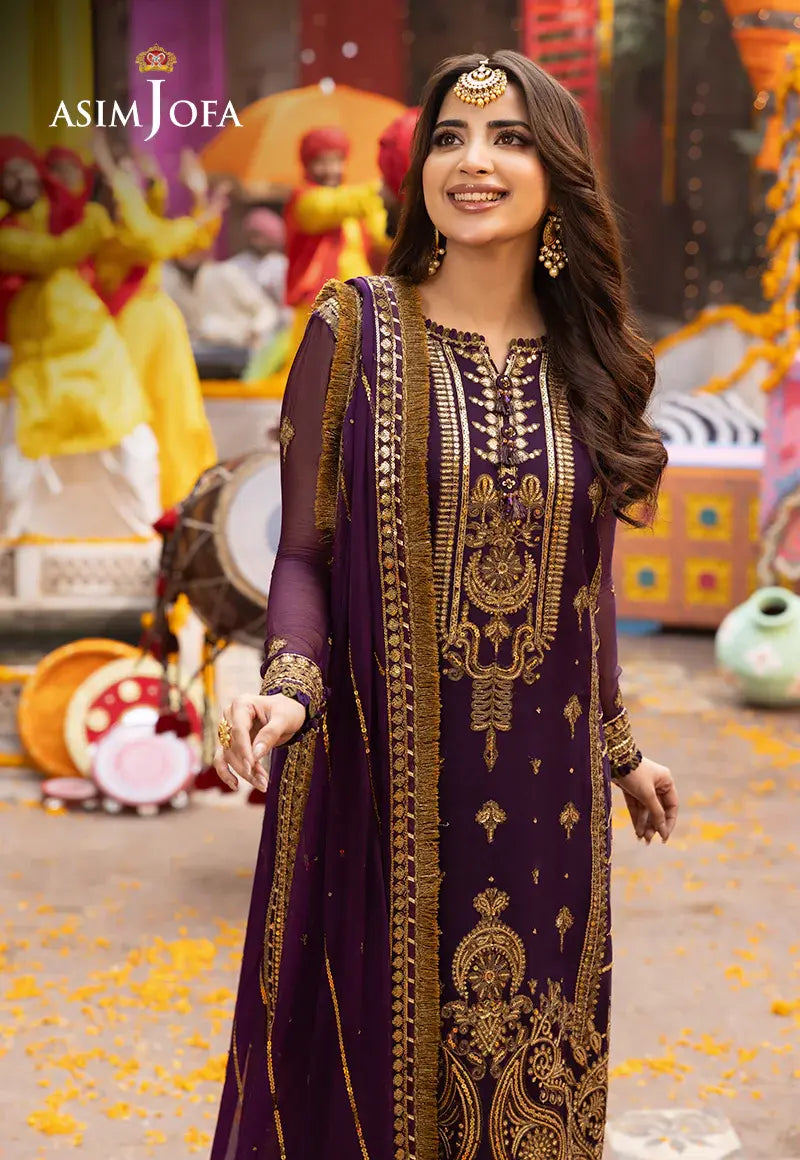 ASIM JOFA - 3 PIECE EMBROIDERED CHIFFON SUIT - PURPLE (UNSTITCHED)