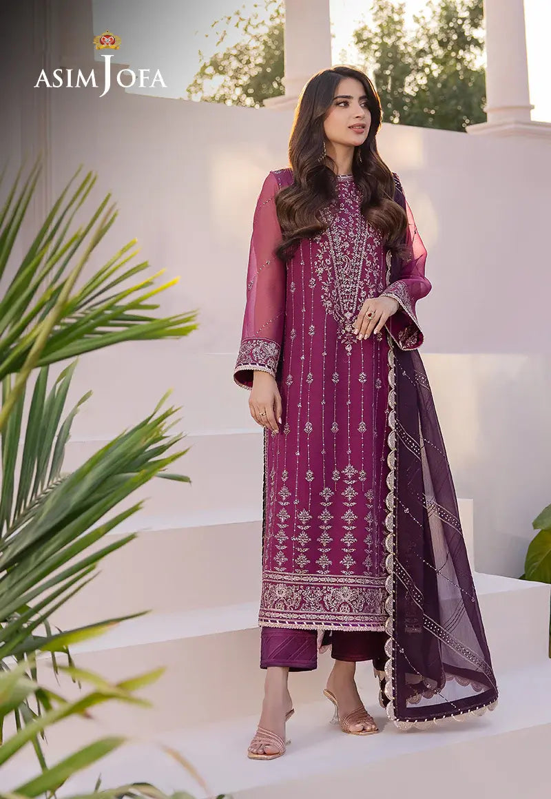 ASIM JOFA - 3 PIECE EMBROIDERED CHIFFON SUIT - PURPLE (UNSTITCHED)