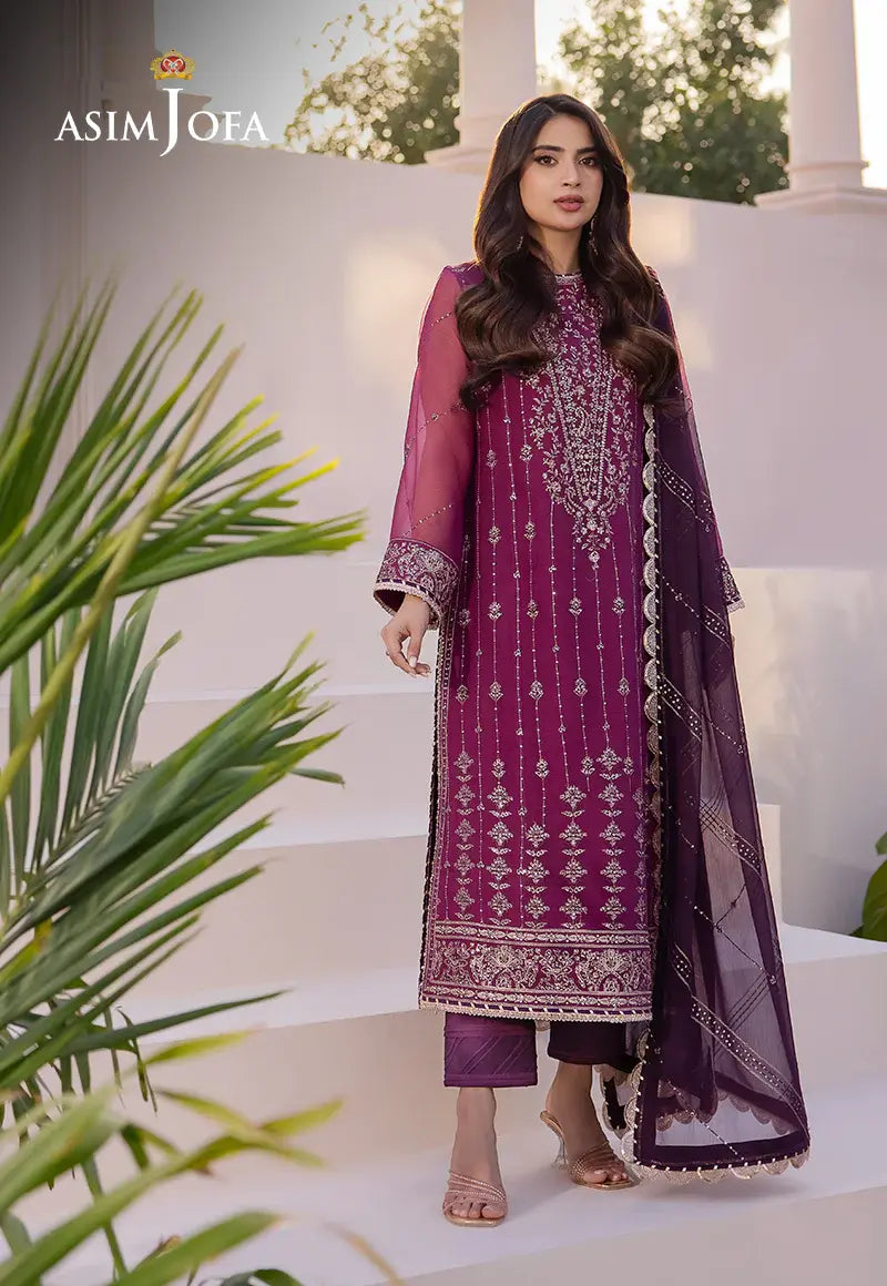 ASIM JOFA - 3 PIECE EMBROIDERED CHIFFON SUIT - PURPLE (UNSTITCHED)