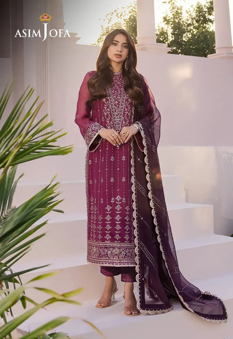 ASIM JOFA - 3 PIECE EMBROIDERED CHIFFON SUIT - PURPLE (UNSTITCHED)