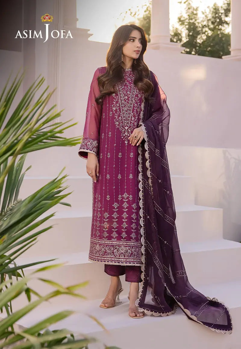 ASIM JOFA - 3 PIECE EMBROIDERED CHIFFON SUIT - PURPLE (UNSTITCHED)