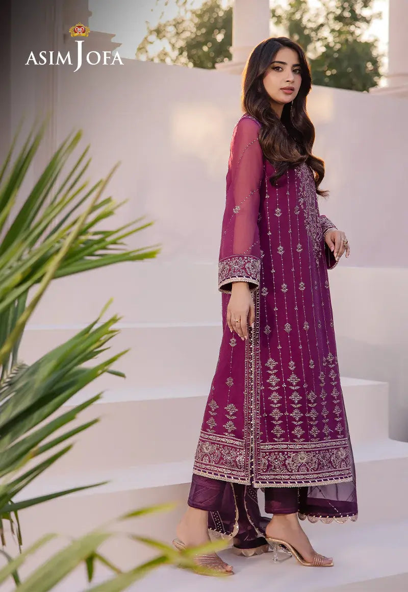 ASIM JOFA - 3 PIECE EMBROIDERED CHIFFON SUIT - PURPLE (UNSTITCHED)