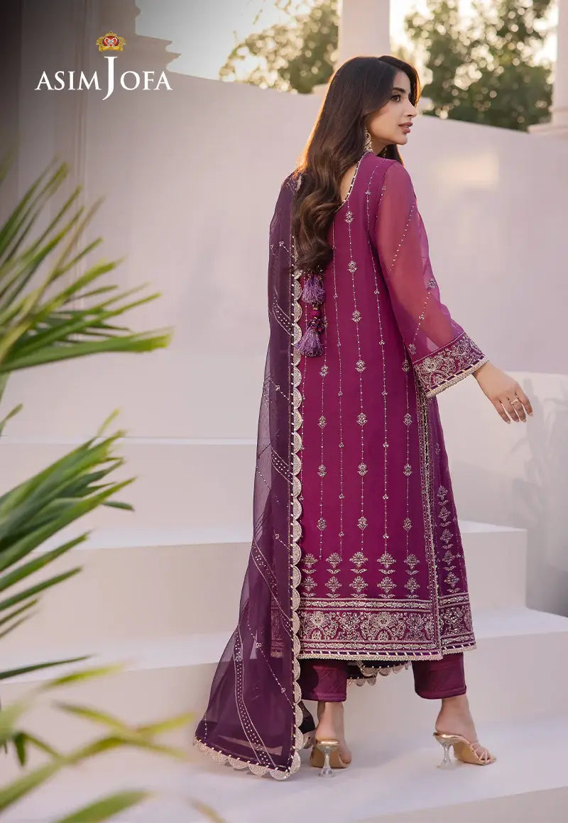 ASIM JOFA - 3 PIECE EMBROIDERED CHIFFON SUIT - PURPLE (UNSTITCHED)