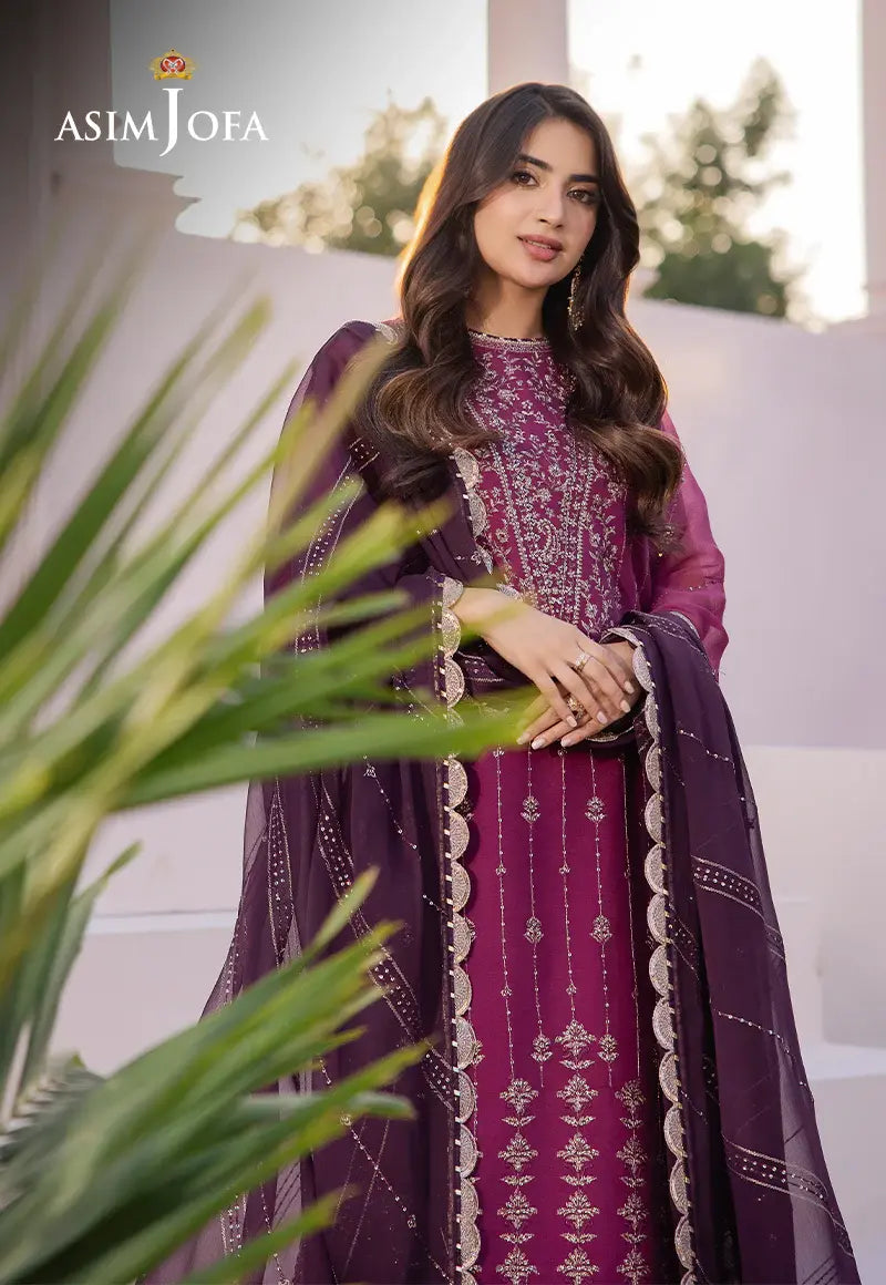 ASIM JOFA - 3 PIECE EMBROIDERED CHIFFON SUIT - PURPLE (UNSTITCHED)