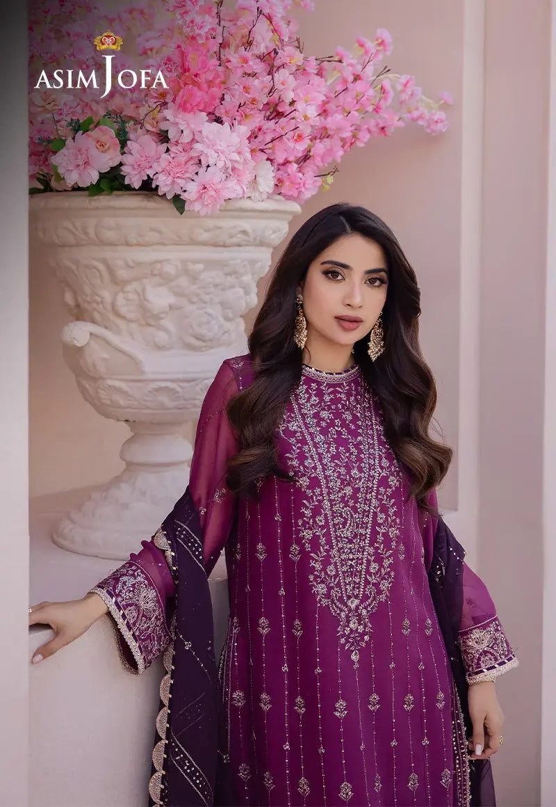 ASIM JOFA - 3 PIECE EMBROIDERED CHIFFON SUIT - PURPLE (UNSTITCHED)