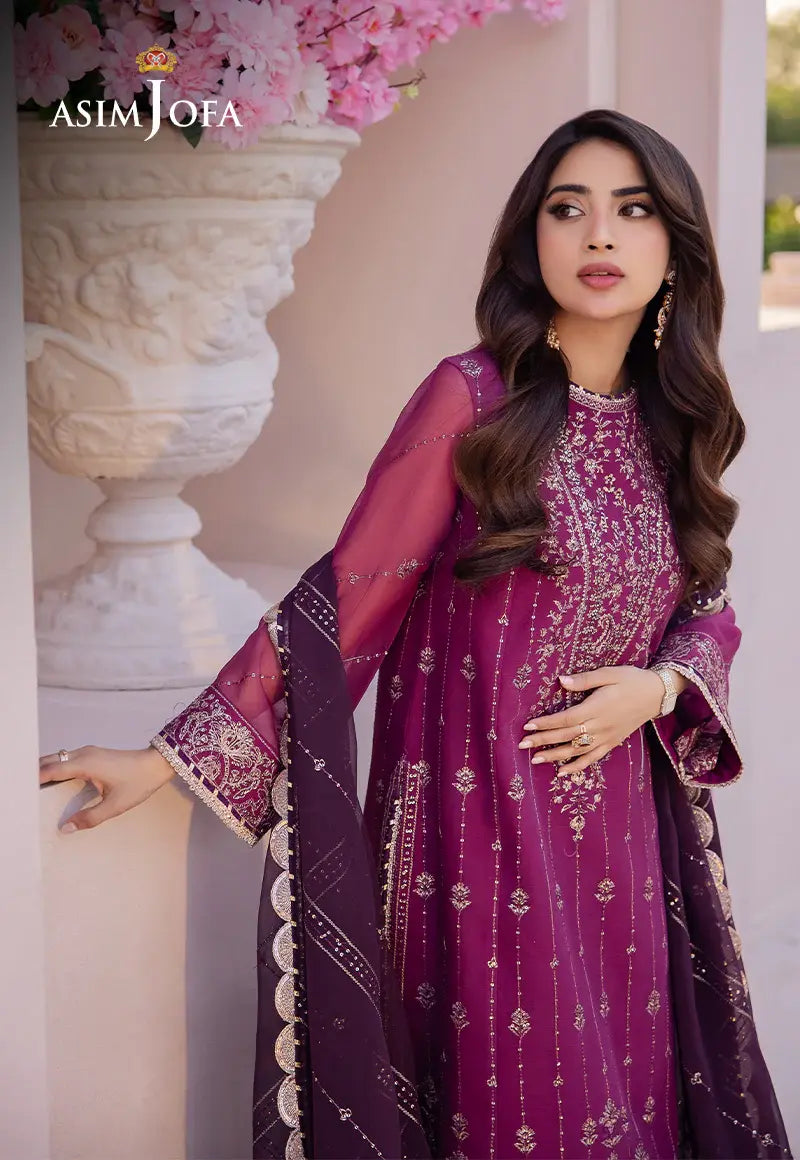 ASIM JOFA - 3 PIECE EMBROIDERED CHIFFON SUIT - PURPLE (UNSTITCHED)