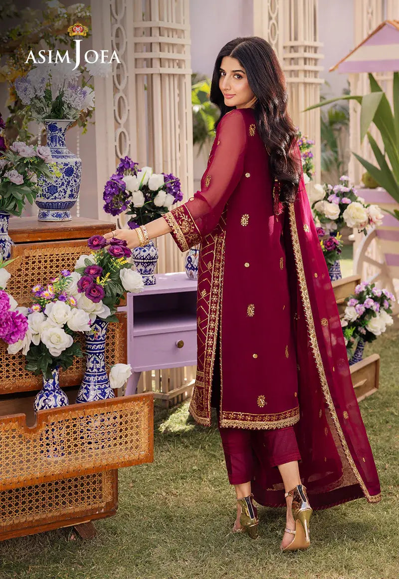 ASIM JOFA - 3 PIECE EMBROIDERED CHIFFON SUIT - MAGENTA (UNSTITCHED)