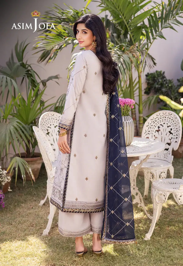 ASIM JOFA - 3 PIECE EMBROIDERED BOSKI SILK SUIT - GREY (UNSTITCHED)