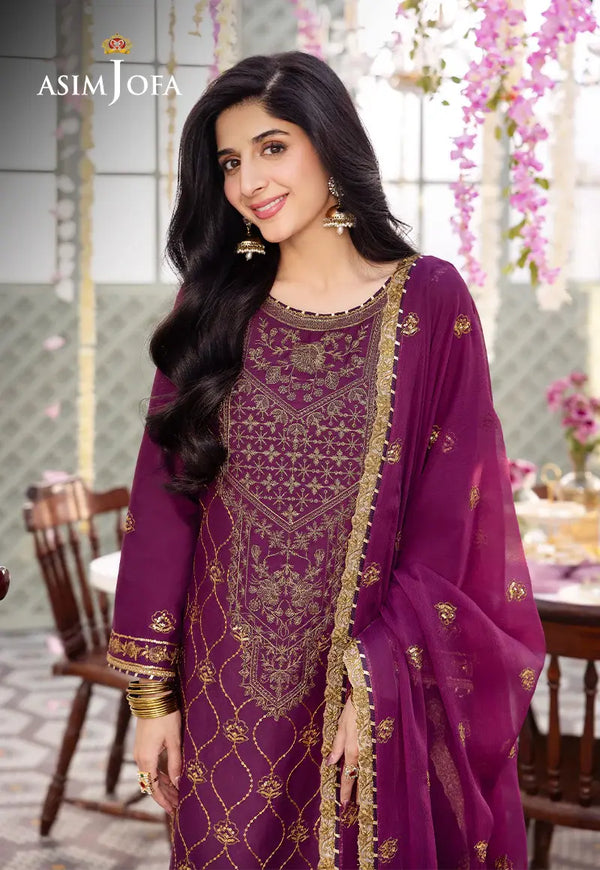 ASIM JOFA - 3 PIECE EMBROIDERED  JUMBO SILK SUIT - PURPLE (UNSTITCHED)