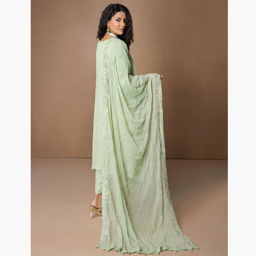 MEHNAZ MI CREATION - 3 PIECE EMBROIDERED LUXURY CHIFFON SUIT – GREEN