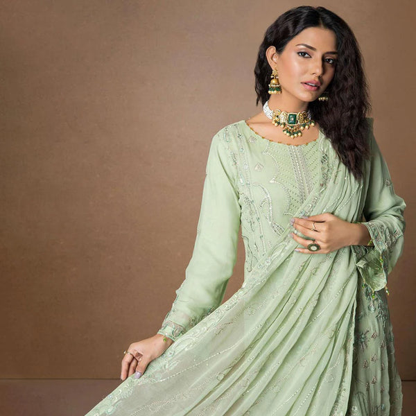 MEHNAZ MI CREATION - 3 PIECE EMBROIDERED LUXURY CHIFFON SUIT – GREEN