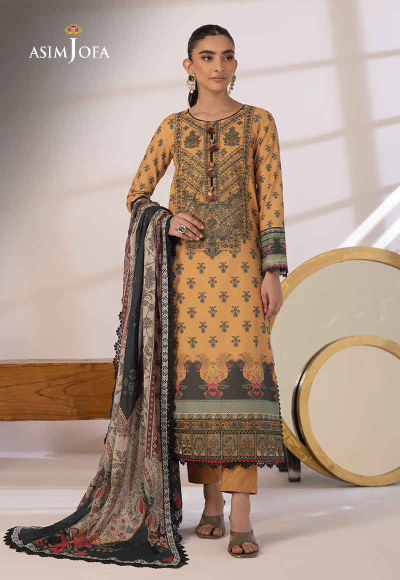 Asim Jofa 2 - PIECE PRINTED CAMBRIC SUIT -  GOLD (UNSTITCHED)