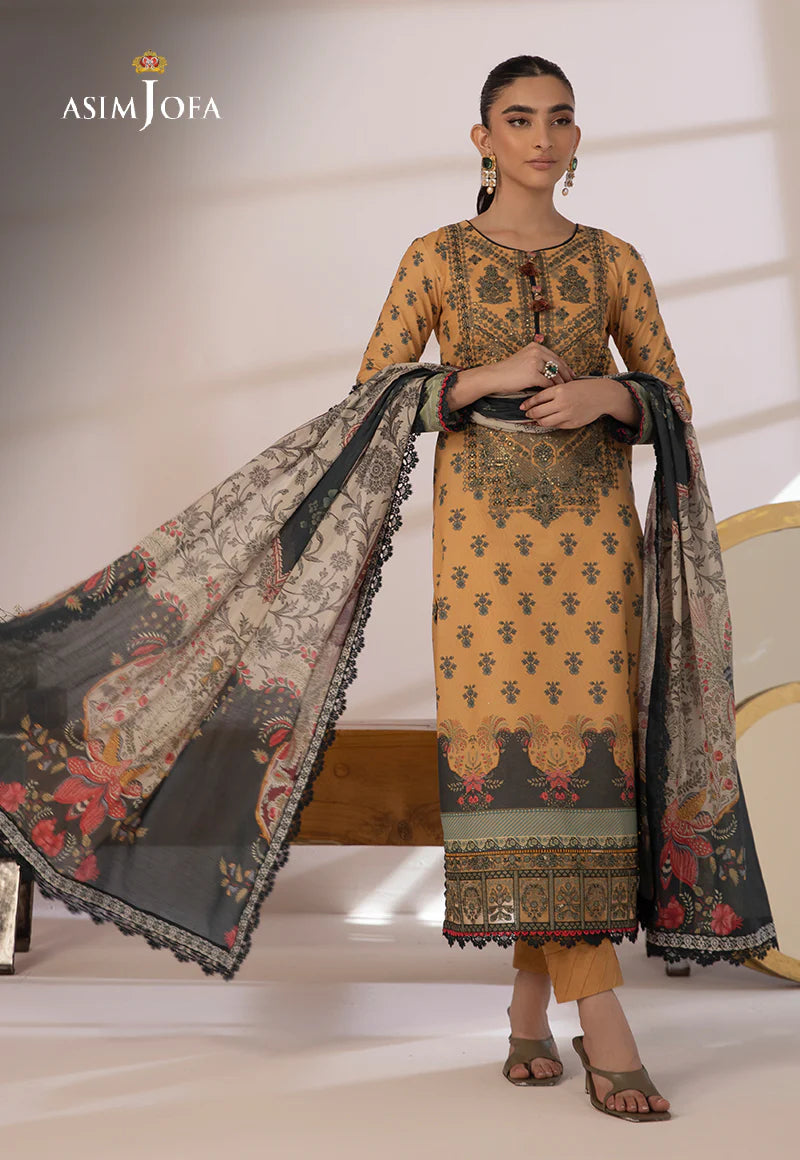 Asim Jofa 2 - PIECE PRINTED CAMBRIC SUIT -  GOLD (UNSTITCHED)