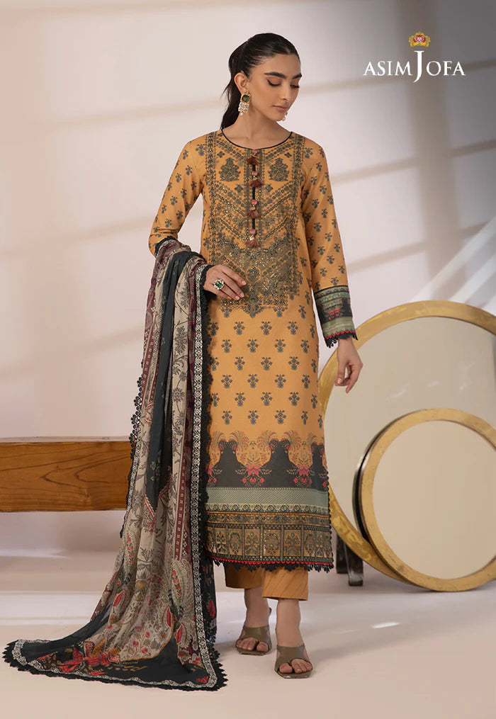 Asim Jofa 2 - PIECE PRINTED CAMBRIC SUIT -  GOLD (UNSTITCHED)