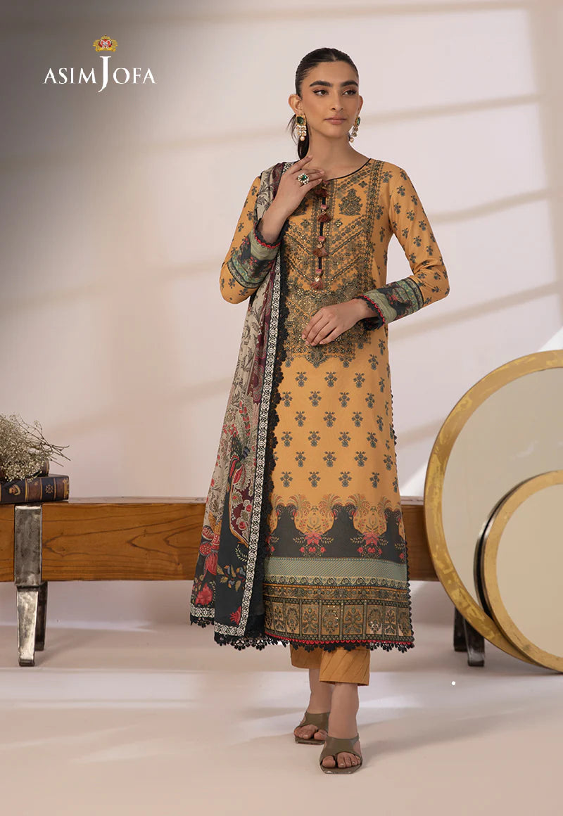 Asim Jofa 2 - PIECE PRINTED CAMBRIC SUIT -  GOLD (UNSTITCHED)