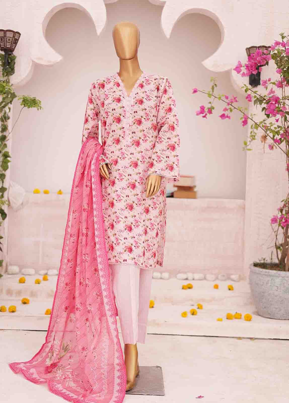 BIN SAEED - 3 PIECE PRINTED LAWN SUIT - PINK (PRET)