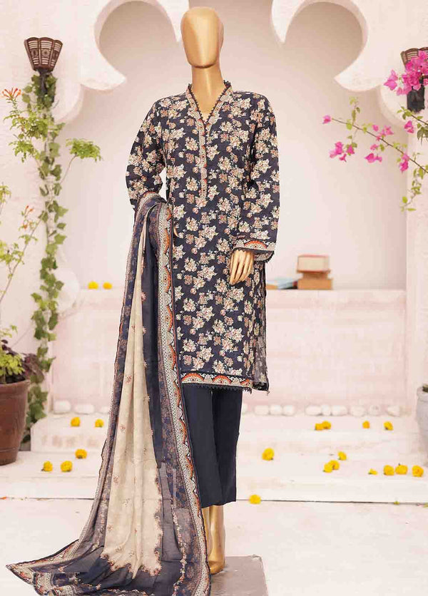 BIN SAEED - 3 PIECE PRINTED LAWN SUIT - BLACK (PRET)