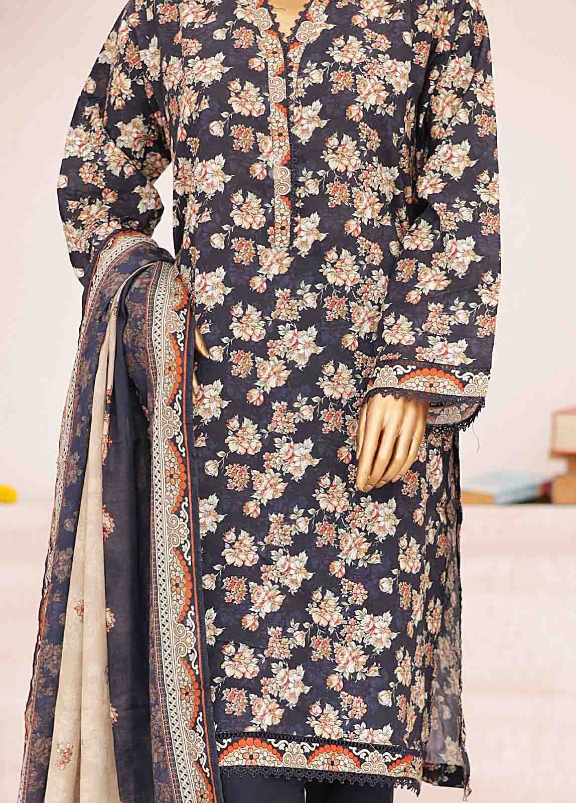 BIN SAEED - 3 PIECE PRINTED LAWN SUIT - BLACK (PRET)