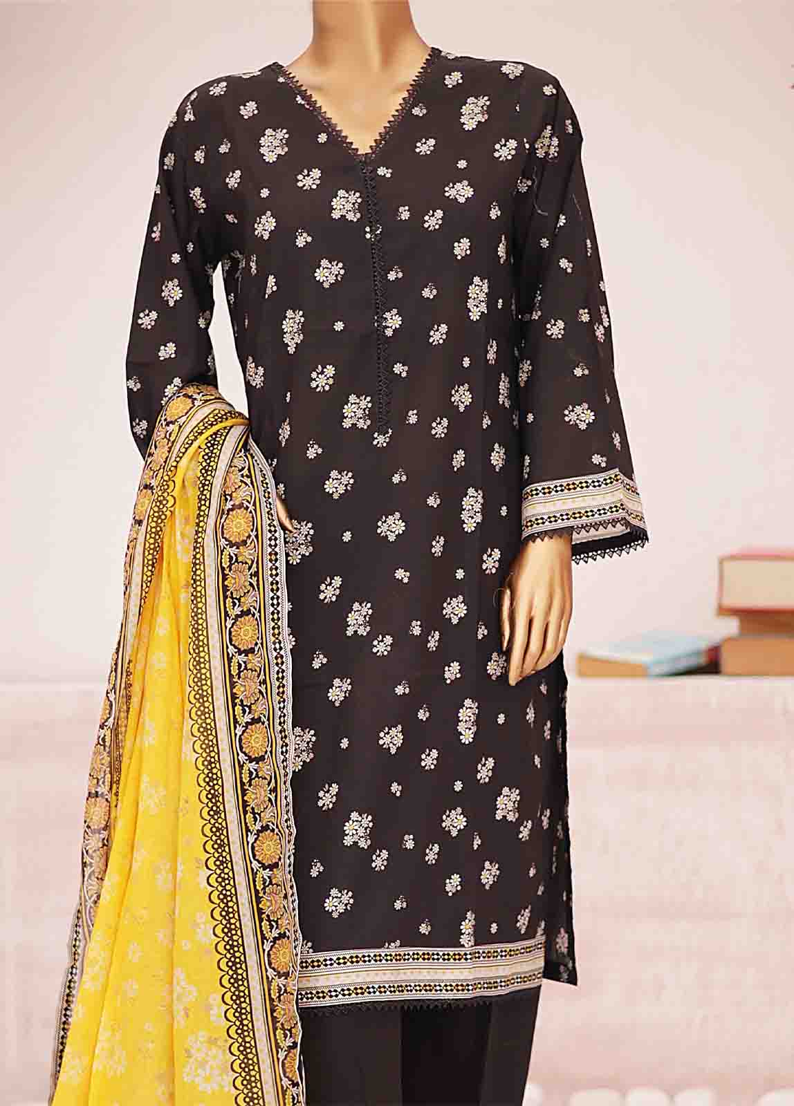 BIN SAEED - 3 PIECE PRINTED LAWN SUIT - BLACK (PRET)