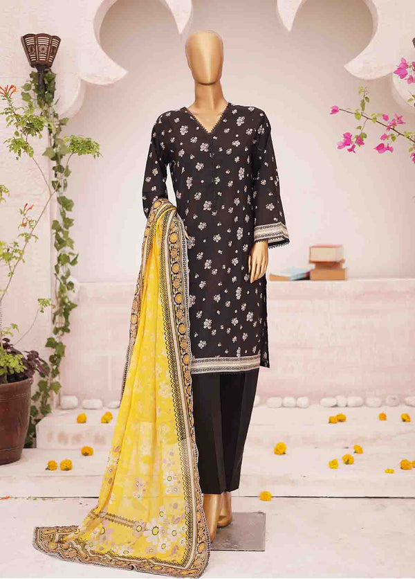 BIN SAEED - 3 PIECE PRINTED LAWN SUIT - BLACK (PRET)