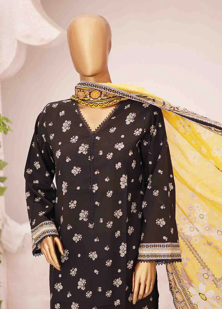 BIN SAEED - 3 PIECE PRINTED LAWN SUIT - BLACK (PRET)