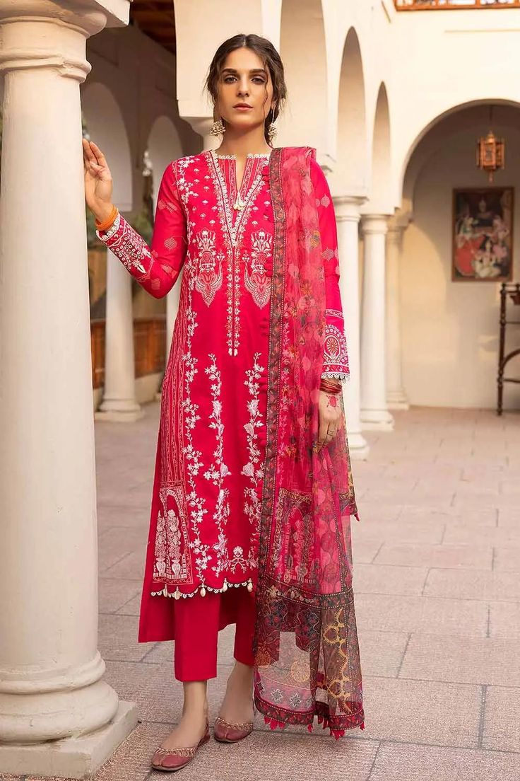 GUL AHMED 3 - PIECE EMBROIDERED LAWN SUIT - PINK (UNSTITCHED)