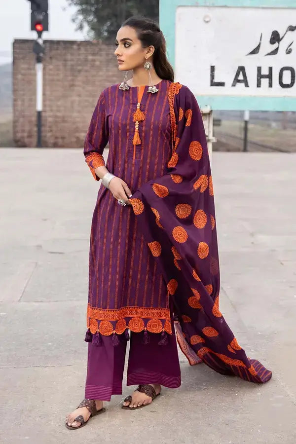 GUL AHMED 2 PIECE PRINTED LAWN SUIT -  PURPLE (UNSTITCHED)