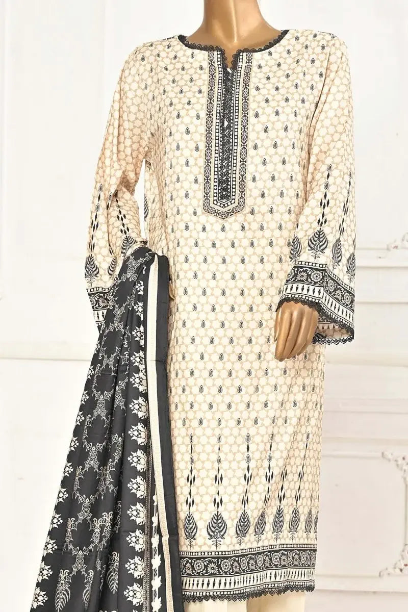 BIN SAEED 3 - PIECE PRINTED LINEN SUIT - SKIN (PRET)