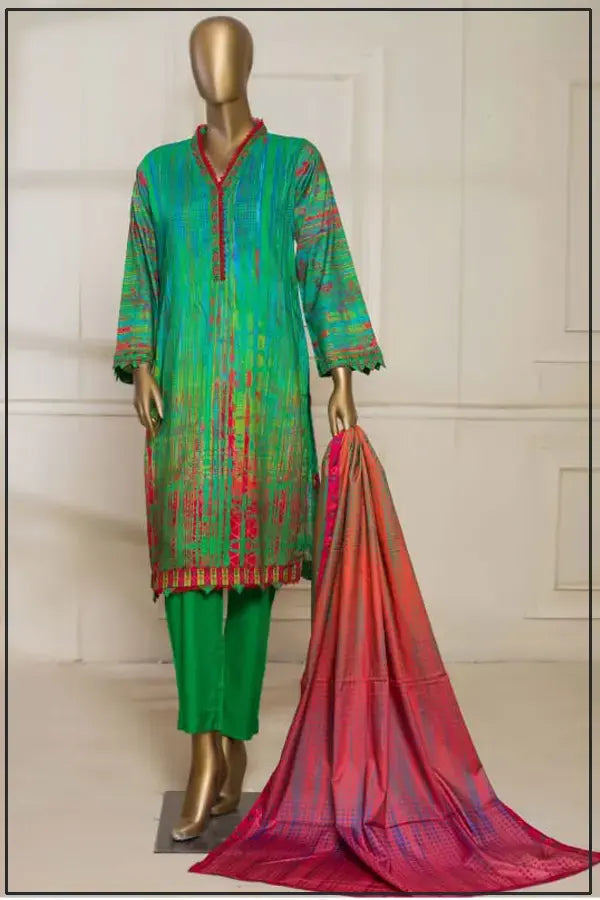 BIN SAEED 3 - PIECE PRINTED LINEN SUIT - GREEN (PRET)