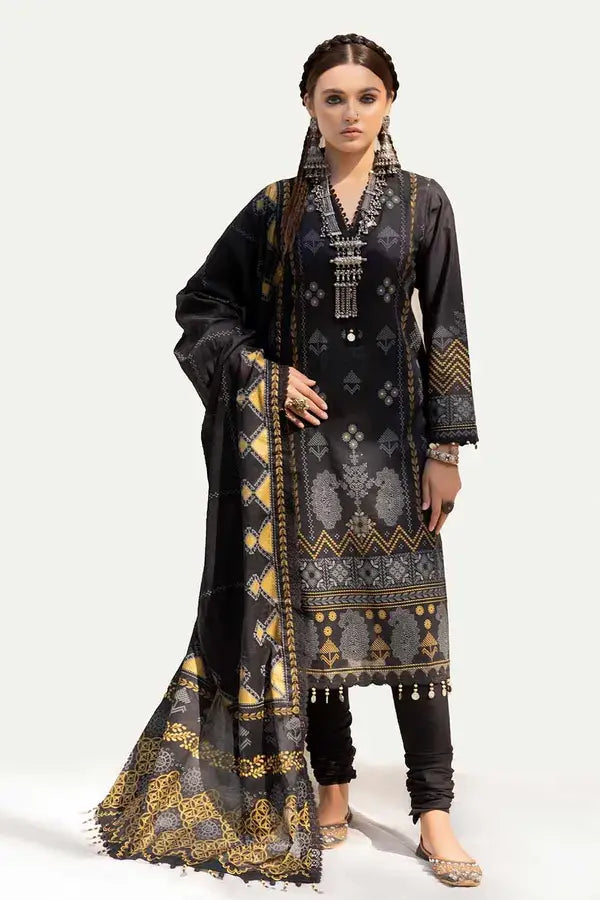 GUL AHMED - 3 PIECE PRINTED LAWN SUIT - GREY (UNSTITCHED)