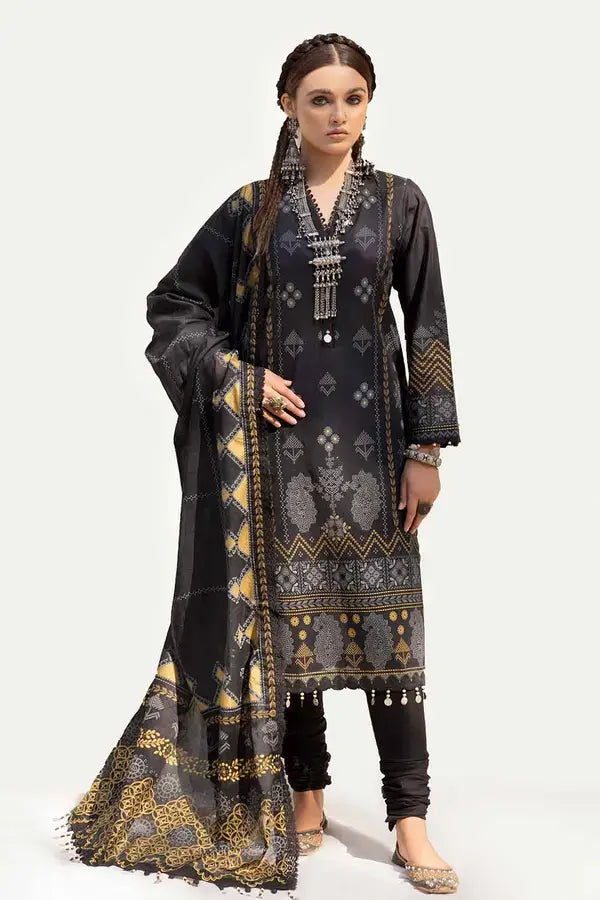 GUL AHMED - 3 PIECE PRINTED LAWN SUIT - GREY (UNSTITCHED)