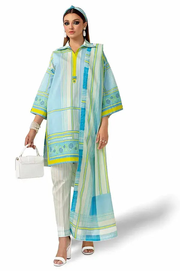 GUL AHMED - 3 PIECE PRINTED LAWN SUIT - BLUE (UNSTITCHED)