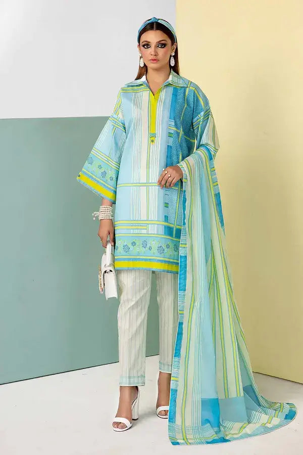 GUL AHMED - 3 PIECE PRINTED LAWN SUIT - BLUE (UNSTITCHED)