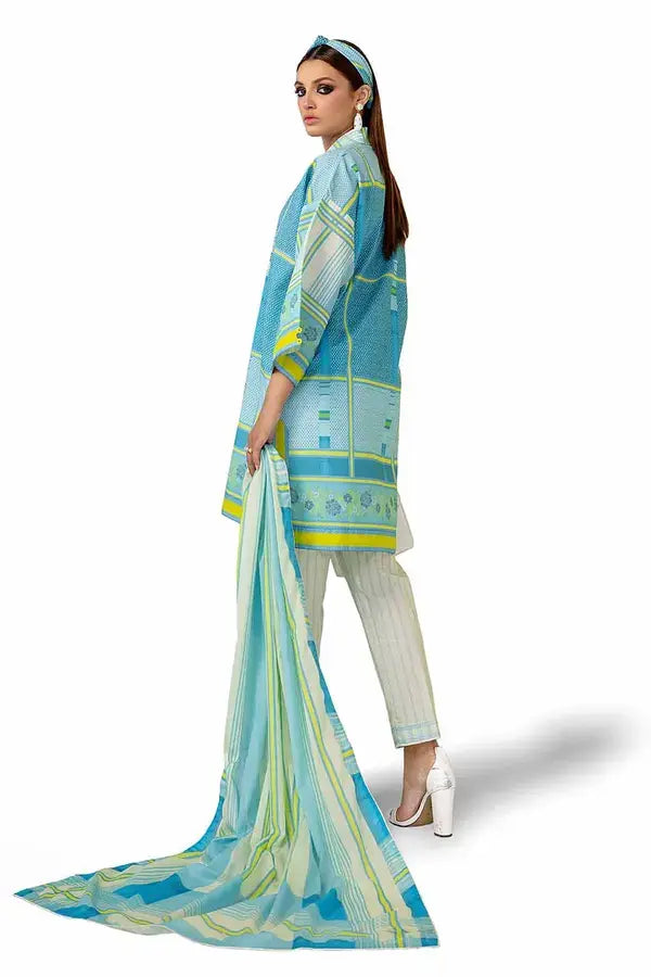 GUL AHMED - 3 PIECE PRINTED LAWN SUIT - BLUE (UNSTITCHED)