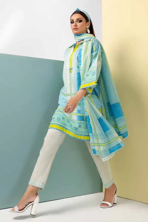 GUL AHMED - 3 PIECE PRINTED LAWN SUIT - BLUE (UNSTITCHED)