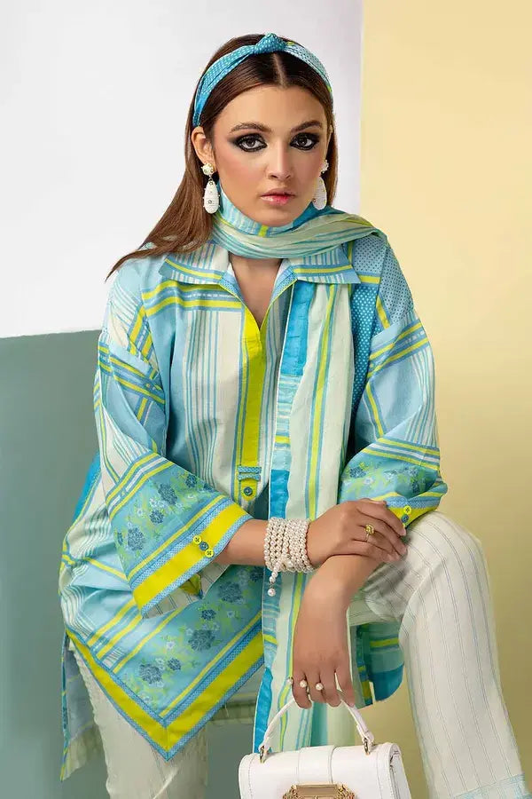 GUL AHMED - 3 PIECE PRINTED LAWN SUIT - BLUE (UNSTITCHED)