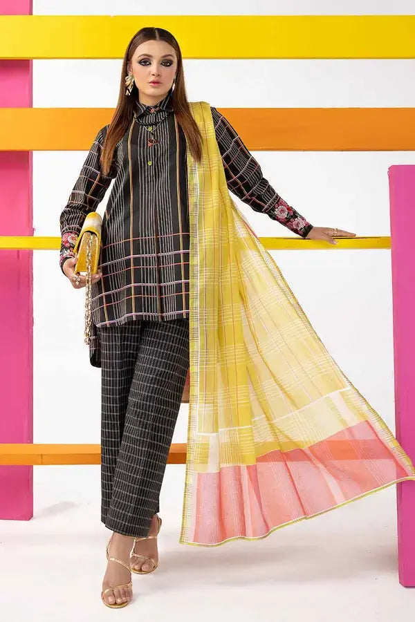 GUL AHMED - 3 PIECE PRINTED LAWN SUIT - BLACK (UNSTITCHED)