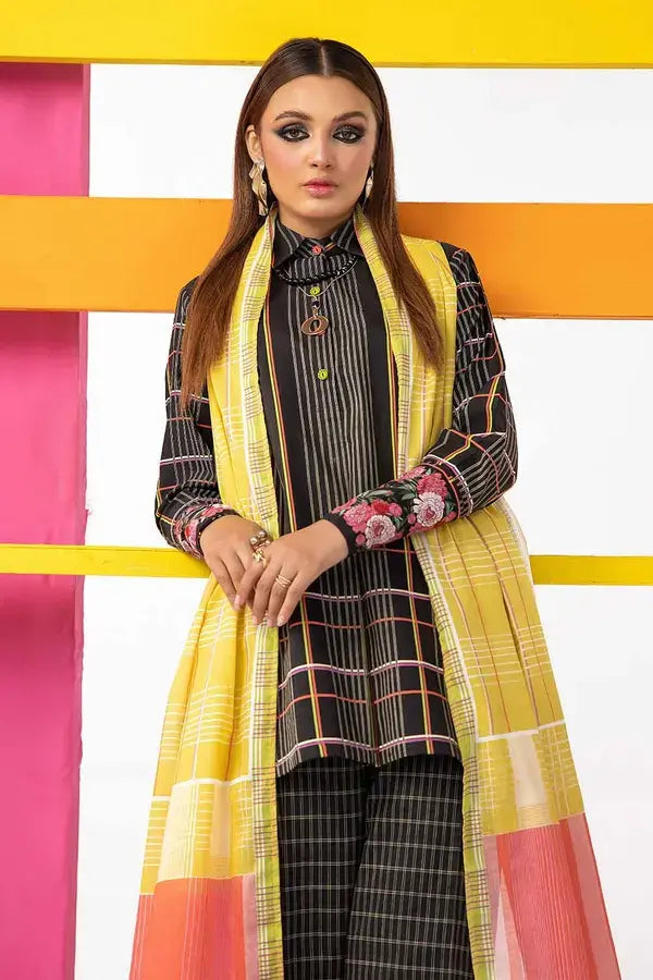 GUL AHMED - 3 PIECE PRINTED LAWN SUIT - BLACK (UNSTITCHED)