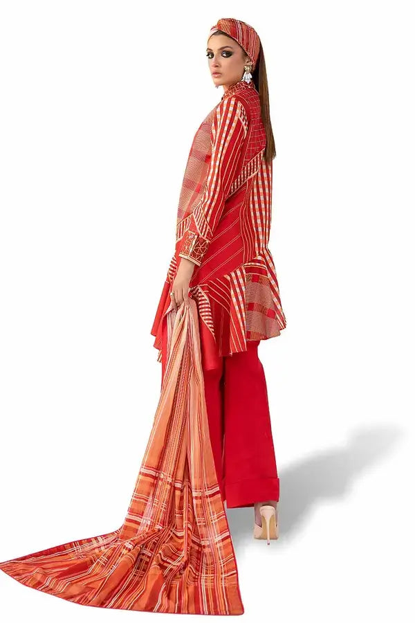 GUL AHMED - 3 PIECE PRINTED LAWN SUIT - RED (UNSTITCHED)