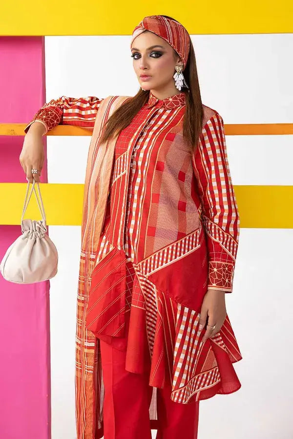 GUL AHMED - 3 PIECE PRINTED LAWN SUIT - RED (UNSTITCHED)