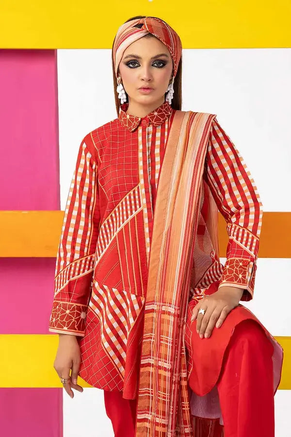 GUL AHMED - 3 PIECE PRINTED LAWN SUIT - RED (UNSTITCHED)