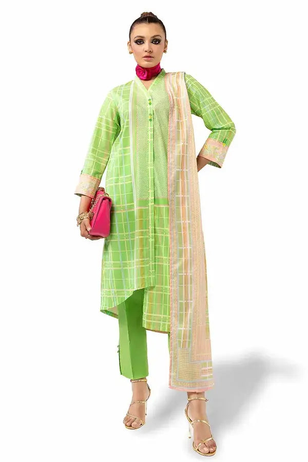 GUL AHMED - 3 PIECE PRINTED LAWN SUIT - GREEN (UNSTITCHED)