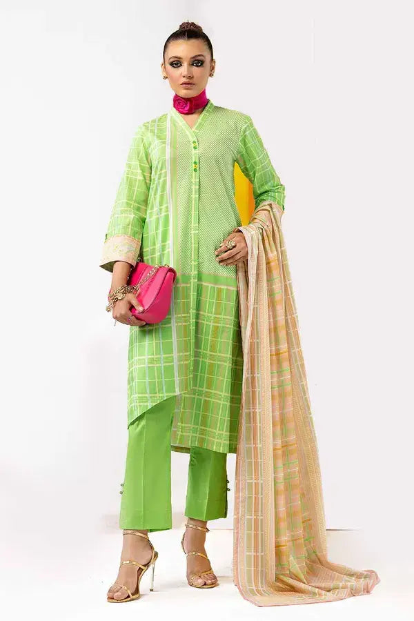 GUL AHMED - 3 PIECE PRINTED LAWN SUIT - GREEN (UNSTITCHED)