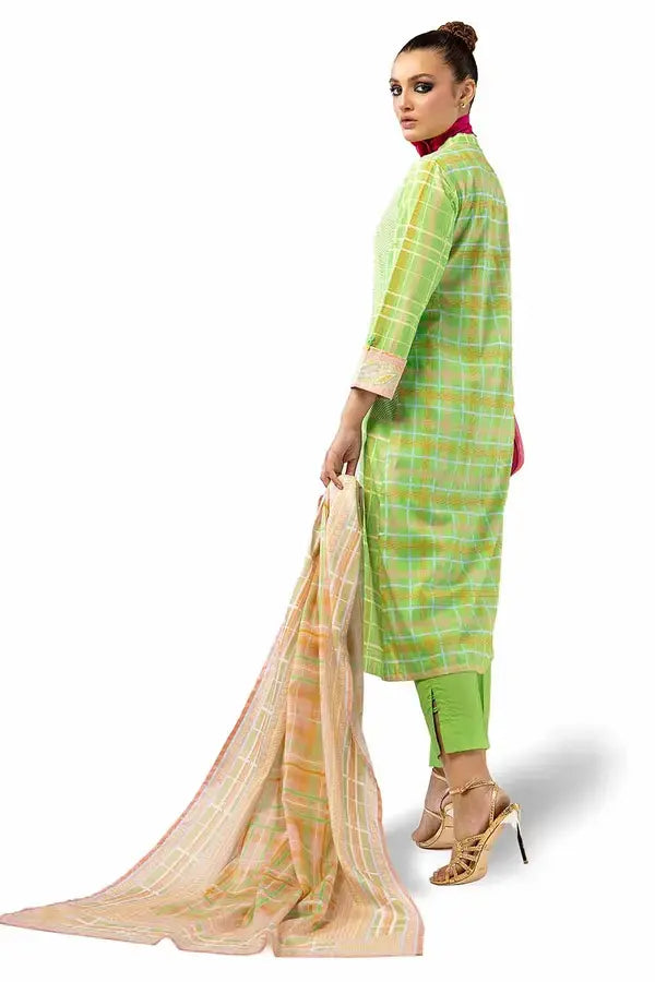 GUL AHMED - 3 PIECE PRINTED LAWN SUIT - GREEN (UNSTITCHED)